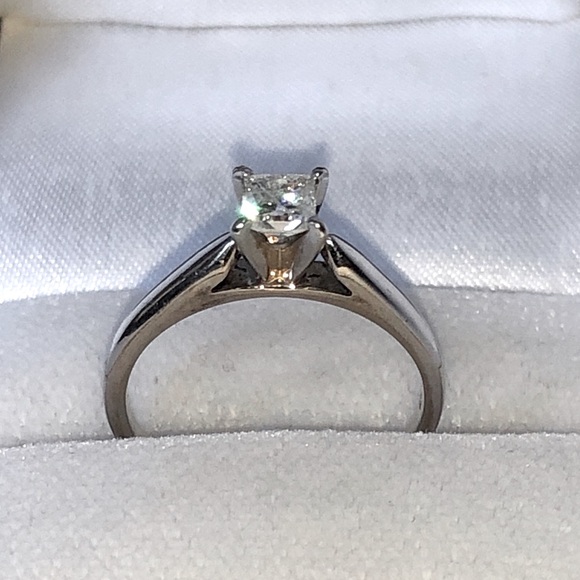 Solid Stamped 14K White Gold Natural Diamond Princess Solitaire Engagement Ring - Picture 8 of 17